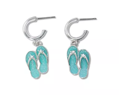 Periwinkle Aqua Flip Flops Dangle Charms Silver Hoop Earrings