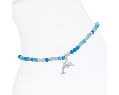 Periwinkle Blue Agate Stone Colors Silver Dolphin Anklet