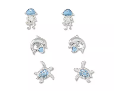 Periwinkle Blue Sea Life Trio Stud Earrings Set