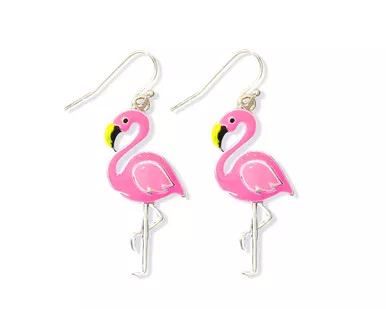 Periwinkle Bright Pink Enamel Flamingo Dangle Earrings