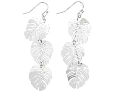Periwinkle Cascading Silver Palm Leaf Long Dangle Earrings