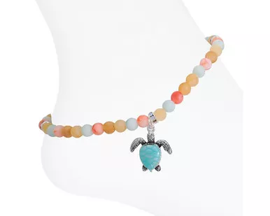 Periwinkle Earth Tone Multi Color Beaded Turtle Anklet