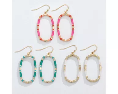 Periwinkle Enamel Striped Oval Hoop Earrings