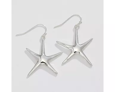 Periwinkle Gleaming Polished Silver Starfish Shaped Dangle Earrings