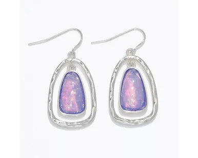 Periwinkle Hammered Silver with Lilac Inlay Earrings