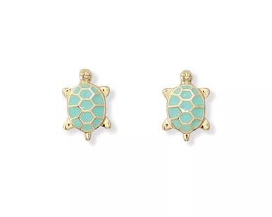 Periwinkle Mint Green and Gold Turtle Stud Earrings