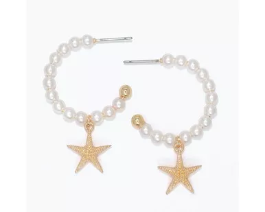 Periwinkle Pearl Hoops Gold Starfish Dangle Earrings