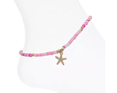 Periwinkle Pink Disc Beads Gold Starfish Anklet