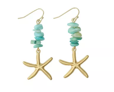 Periwinkle Seafoam Green Shell Stack Matte Gold Drop StarfishEarrings