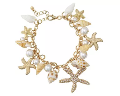 Periwinkle Seashells and Starfish Gold Charm Bracelet