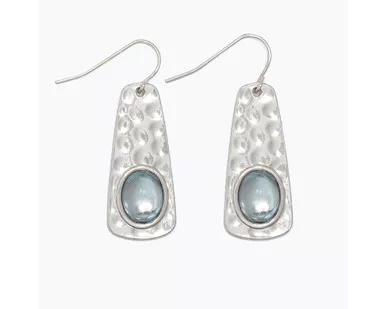 Periwinkle Silver Hammered Dangle Drops with Blue Inlay Earrings