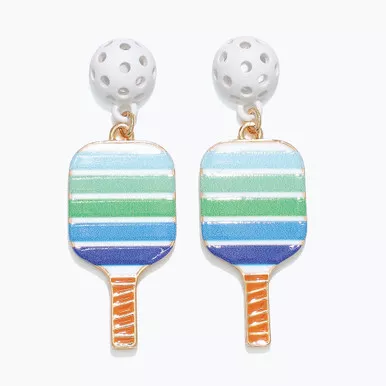 Periwinkle Striped Pickleball Paddle Dangle Earrings