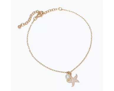 Periwinkle Textured Starfish With Pearl Chain Gold Anklet