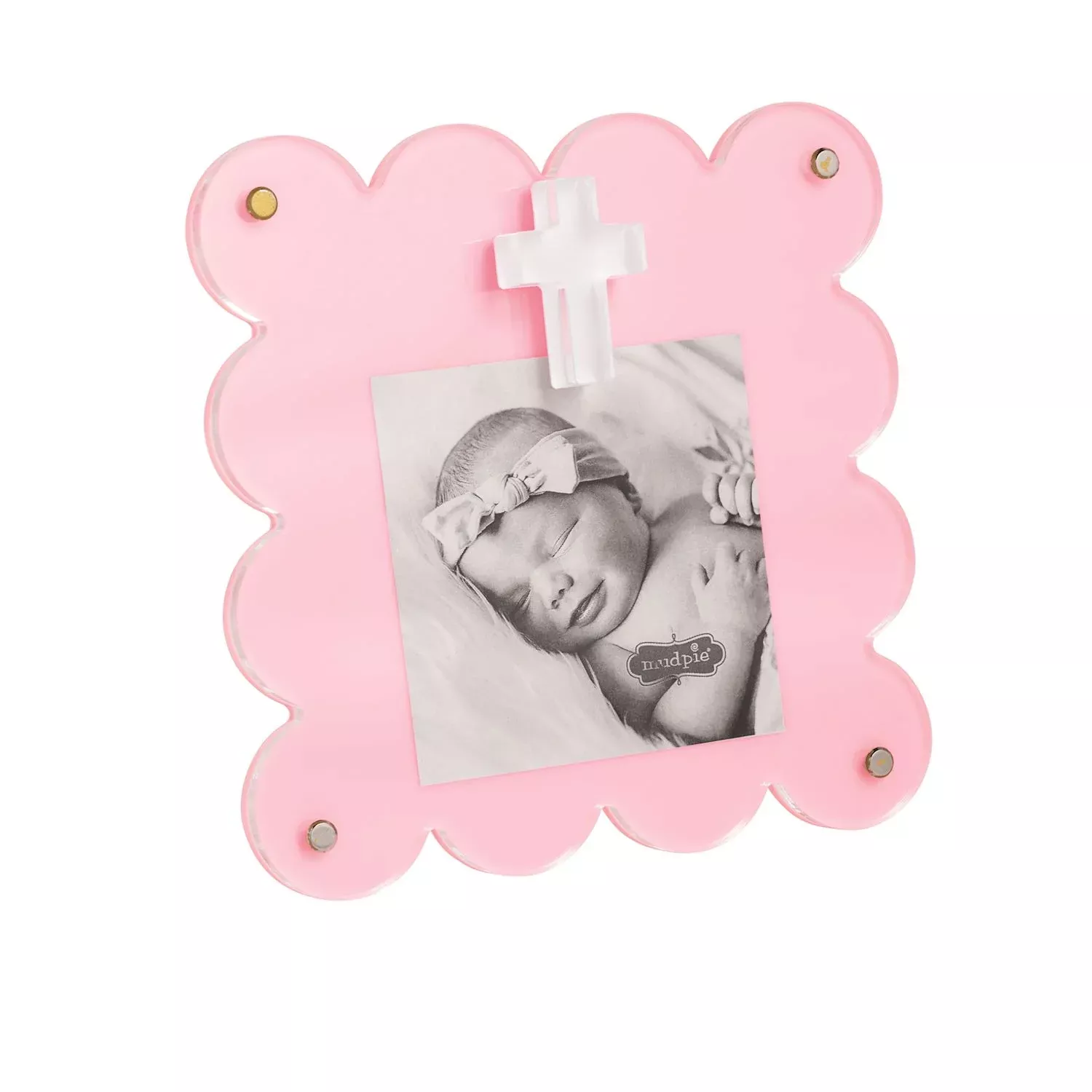 PINK ACRYLIC CROSS SCALLOP FRAME