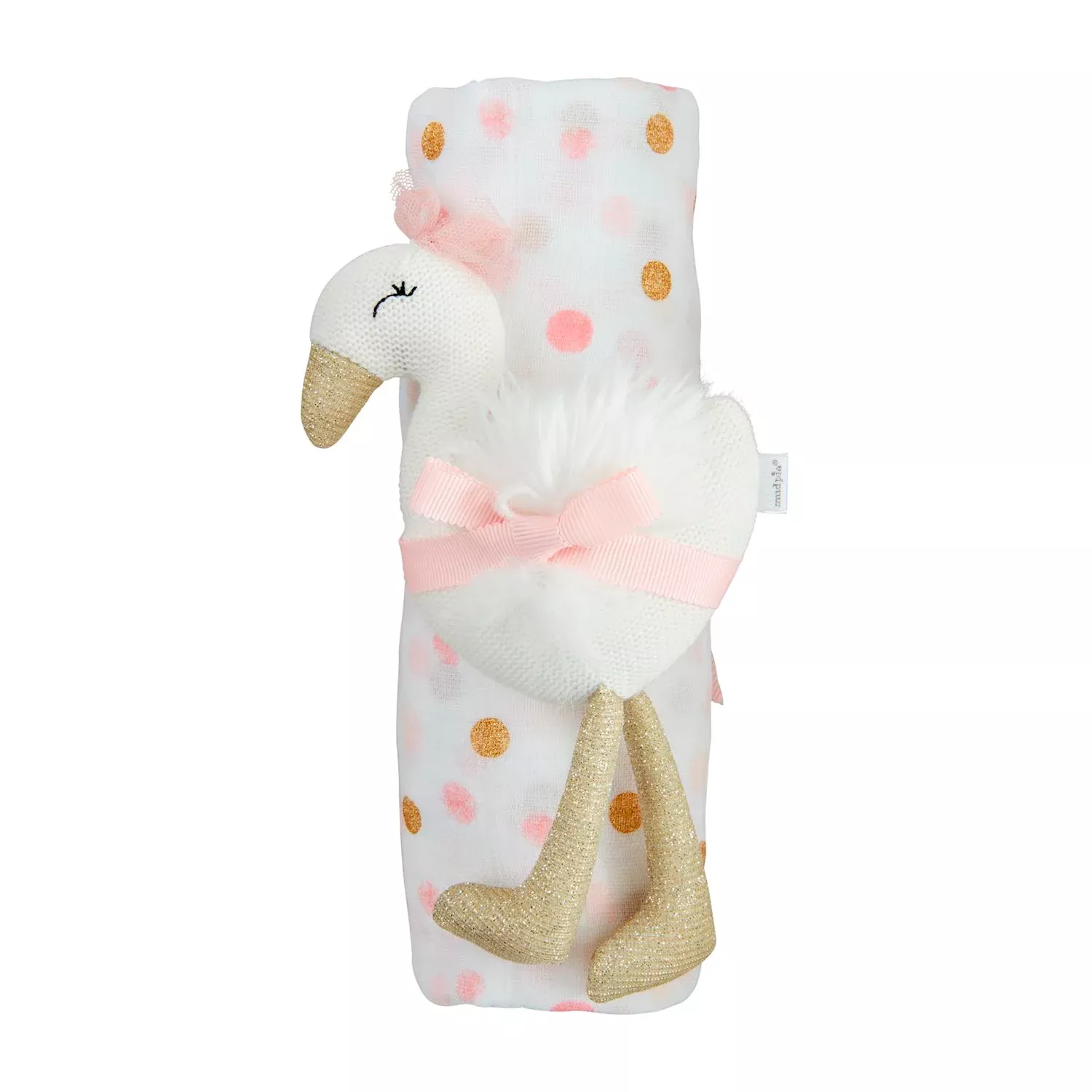 PINK & GOLD DOT SWADDLE & RATTLE SET