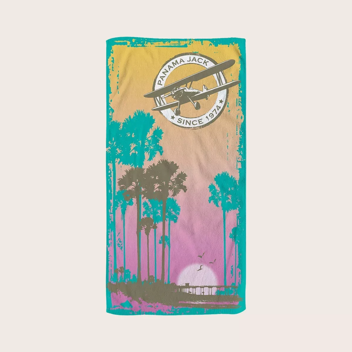 Pink Sunset Plane Beach Towel
