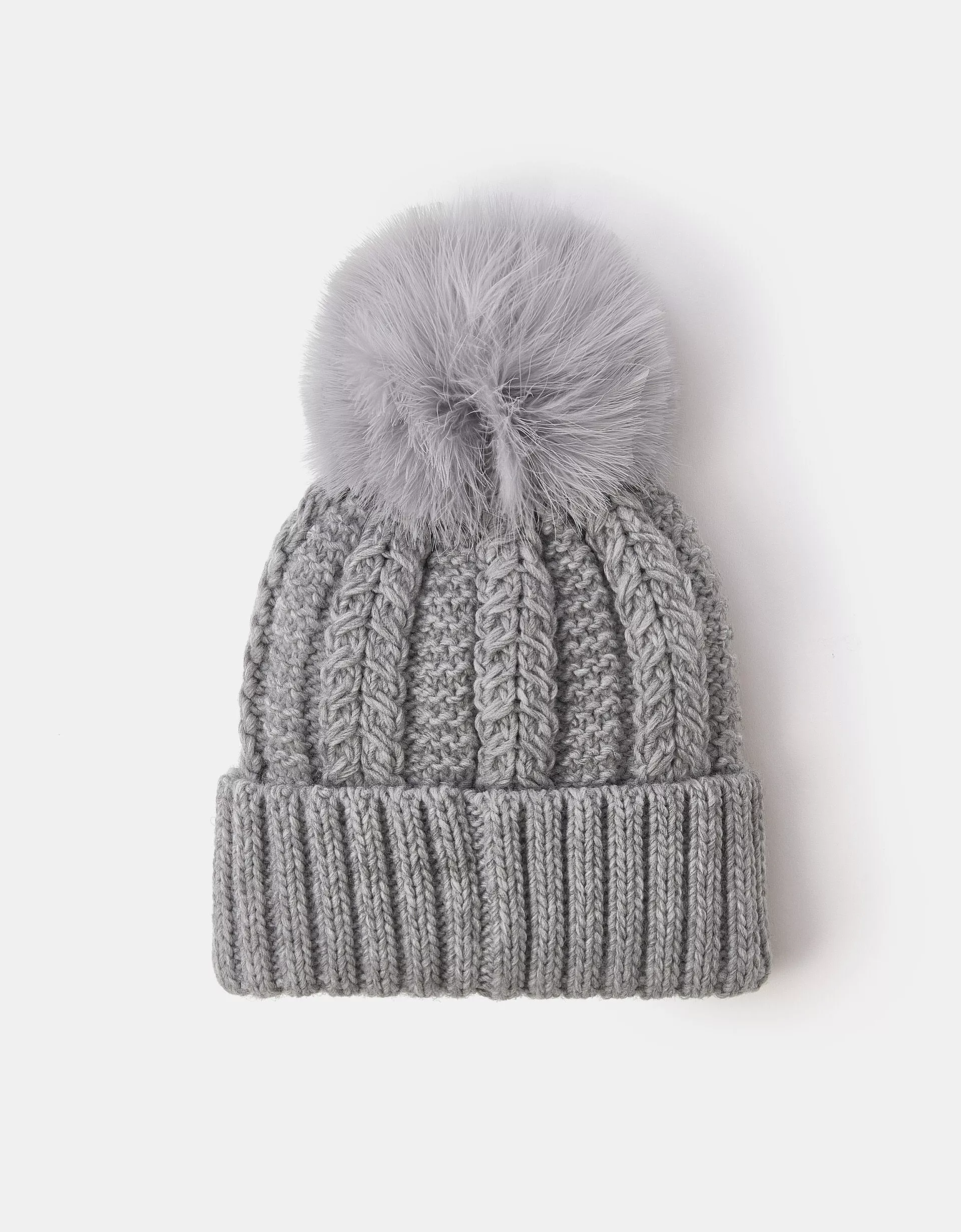 Pom-Pom Beanie Hat Grey