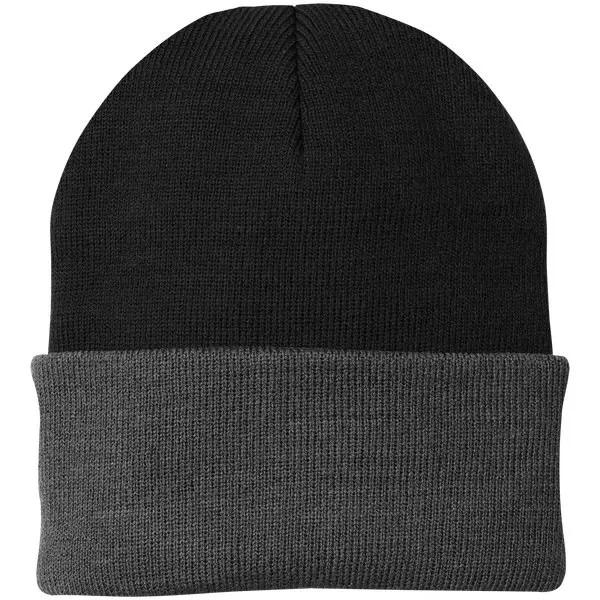 Port & Co CP90- Black/Gray- Knit Beanie