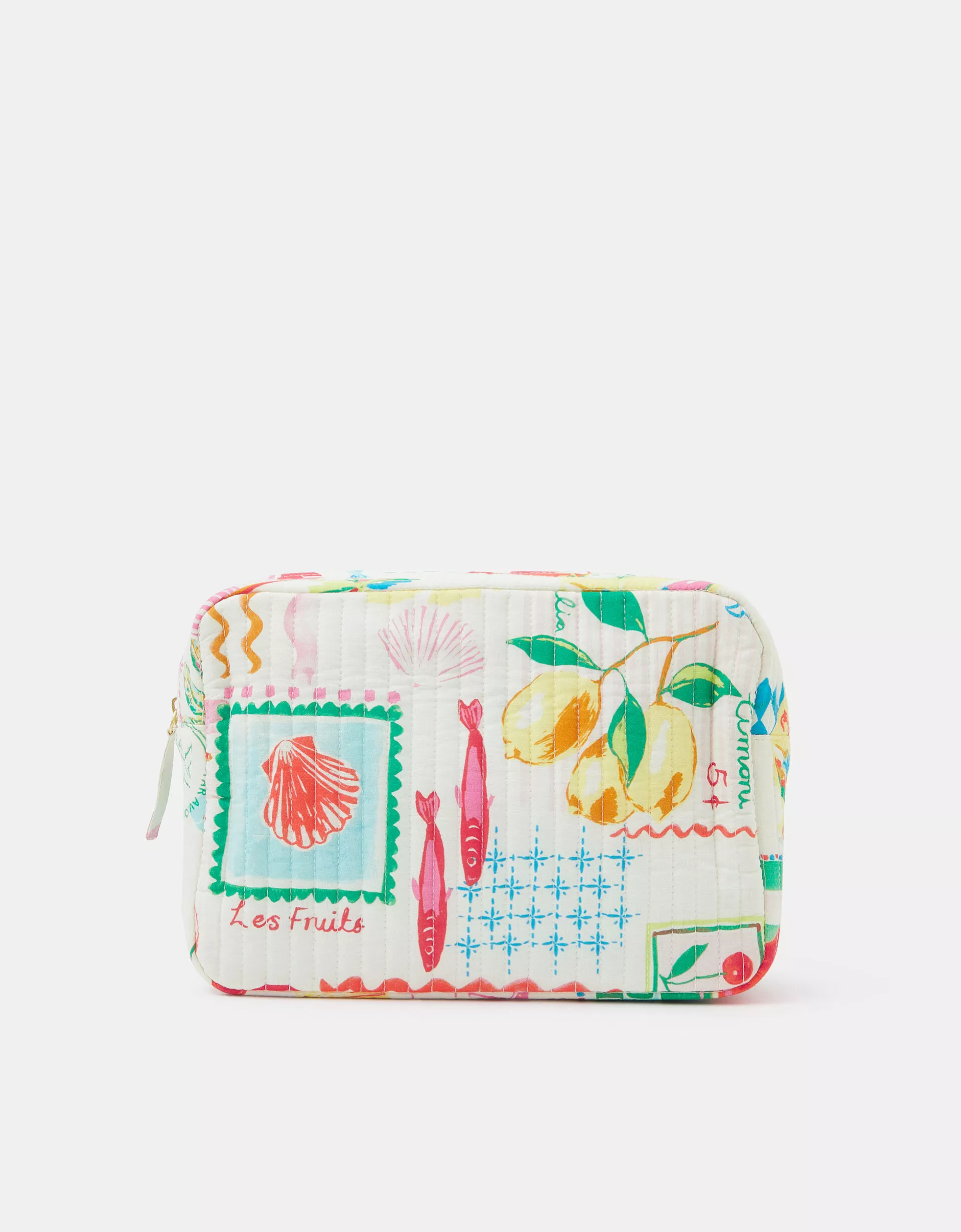 Postcard Print Quilted Make Up Bag