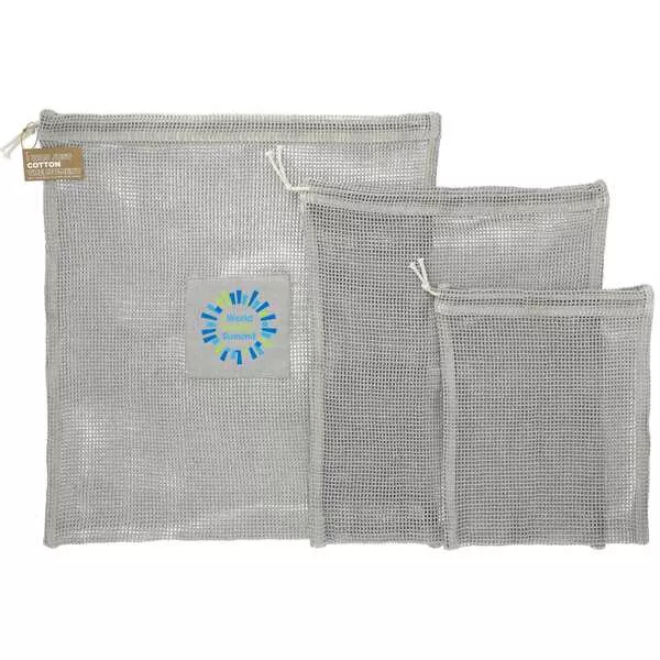Recycled Cotton Mesh Cinch Pouch Set- Gray- PCNA 7901-19