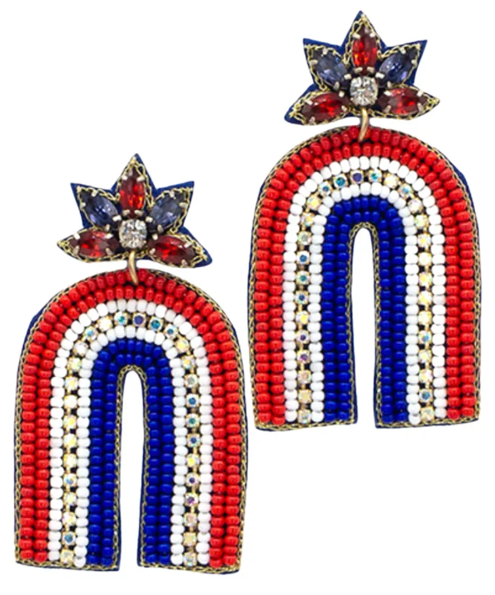 RED WHITE BLUE STRIPE ARCH EARRINGS