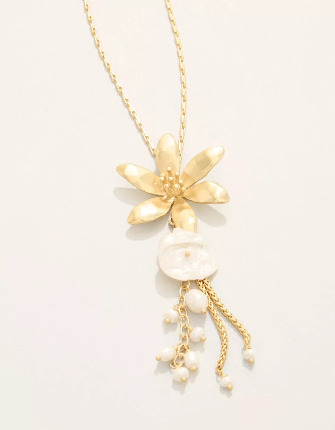 River Lily Dangle Necklace 26" Pearl