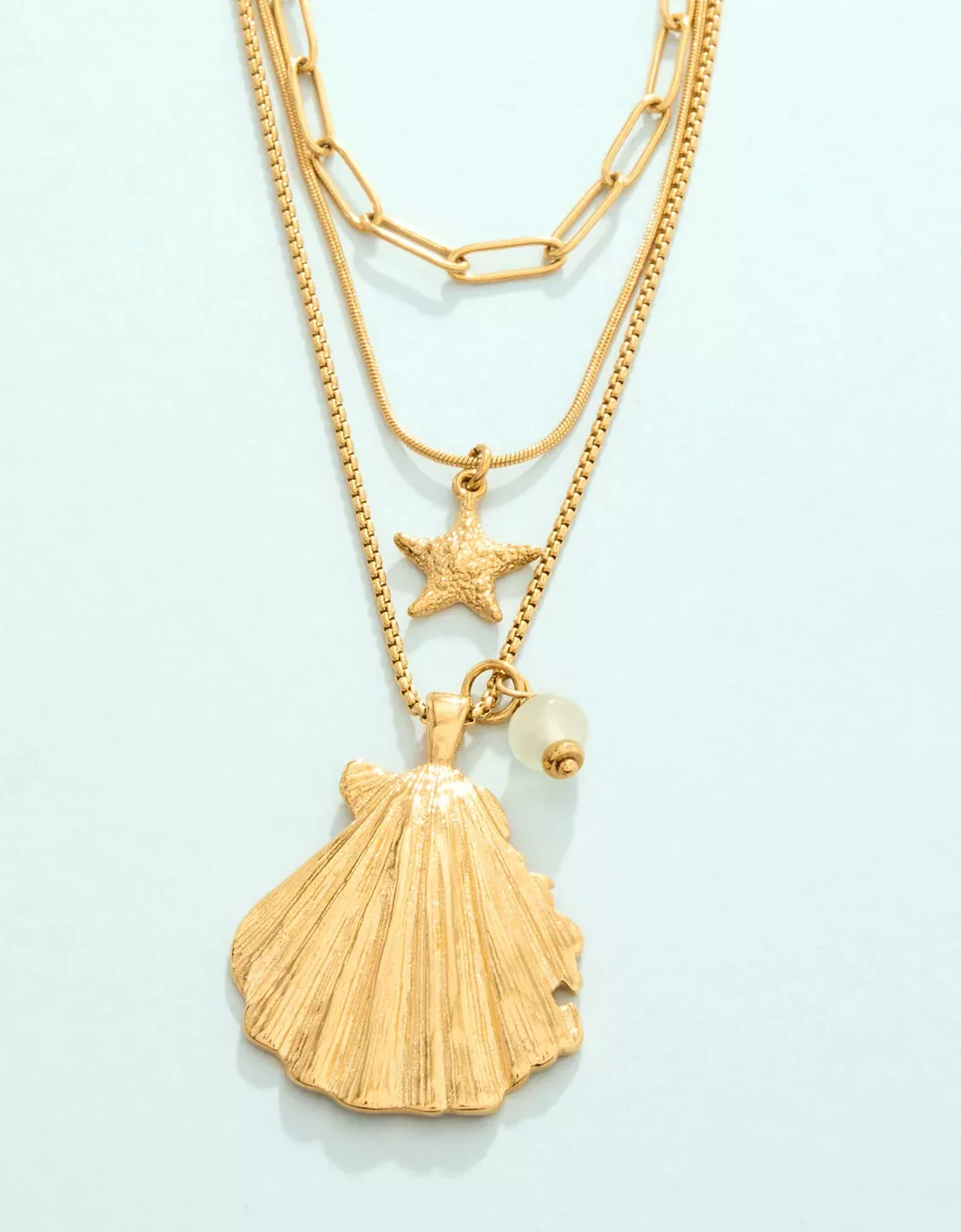 Scallop Shell Layered Necklace 18"