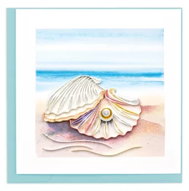 Scallop Shell With Pearl Shell Quilled Blank Greeting Card