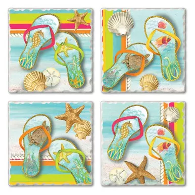 Sea Life Flip Flops 4 Pack Coaster Set