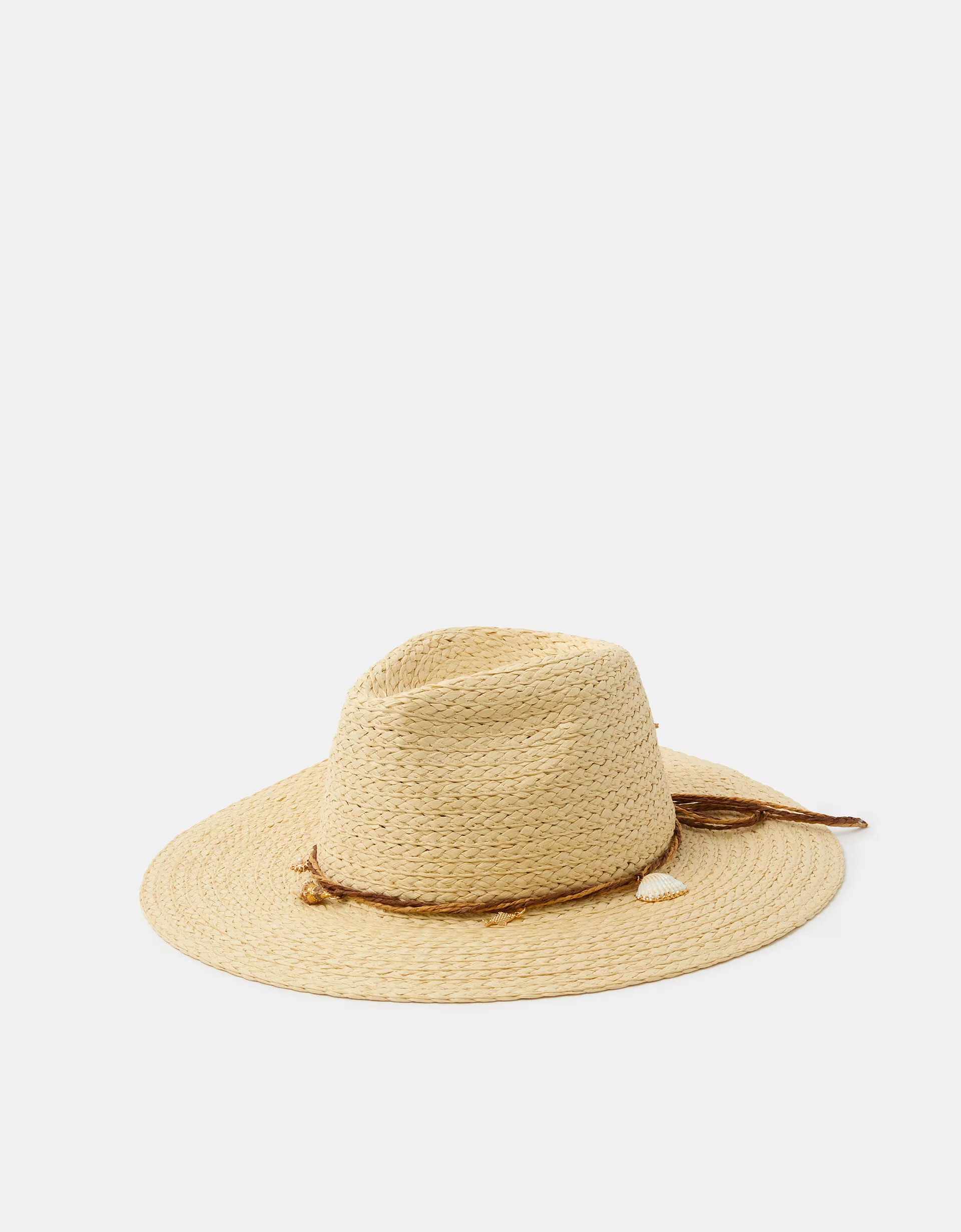 Shell Charm Straw Fedora Hat