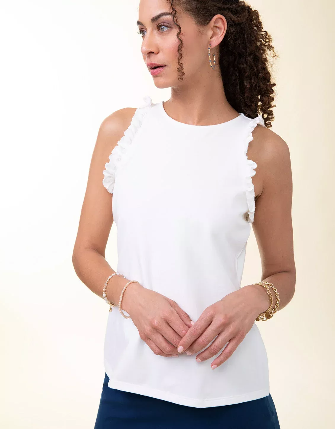 Shirley Ruffle Tank Pearl White