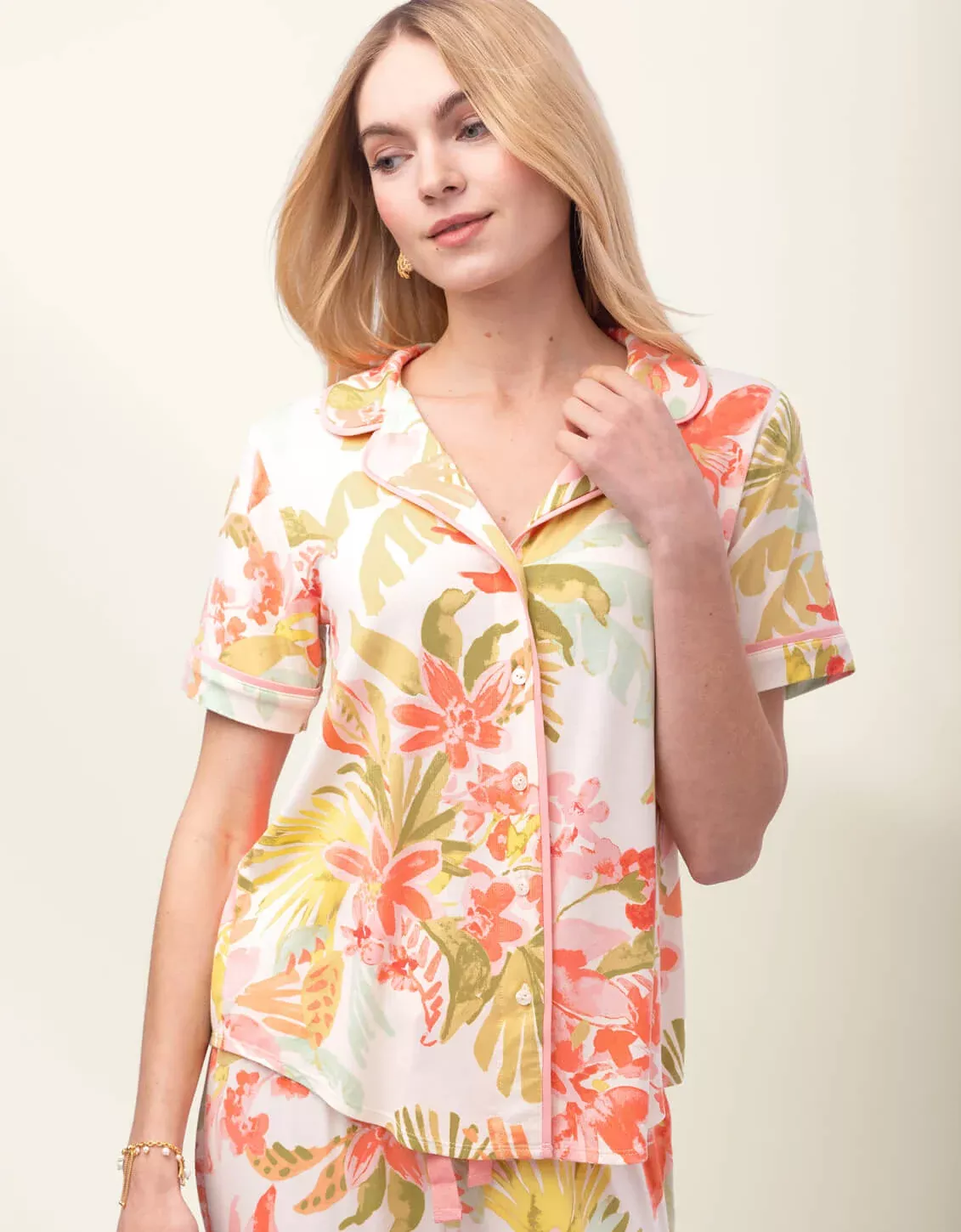 Short Sleeve Pajama Top Castillo Tropical