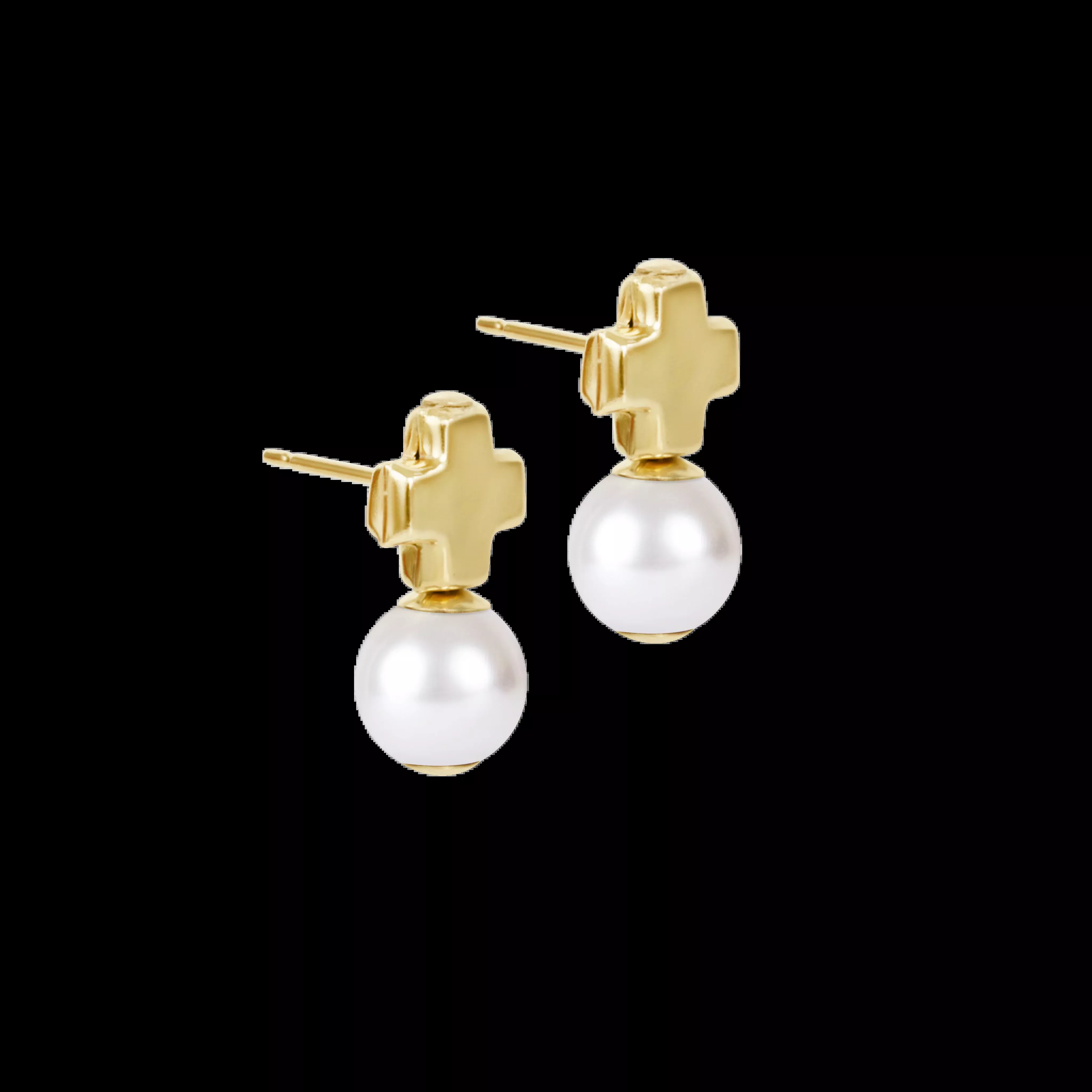 SIGNATURE CROSS SMALL GOLD STUD - CLASSIC PEARL