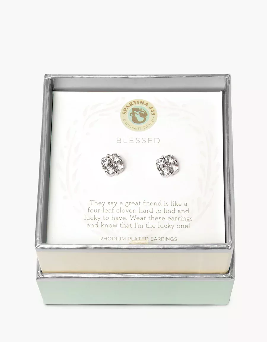 SILVER BLESSED/CRYSTAL CLOVER SEA LA VIE EARRINGS