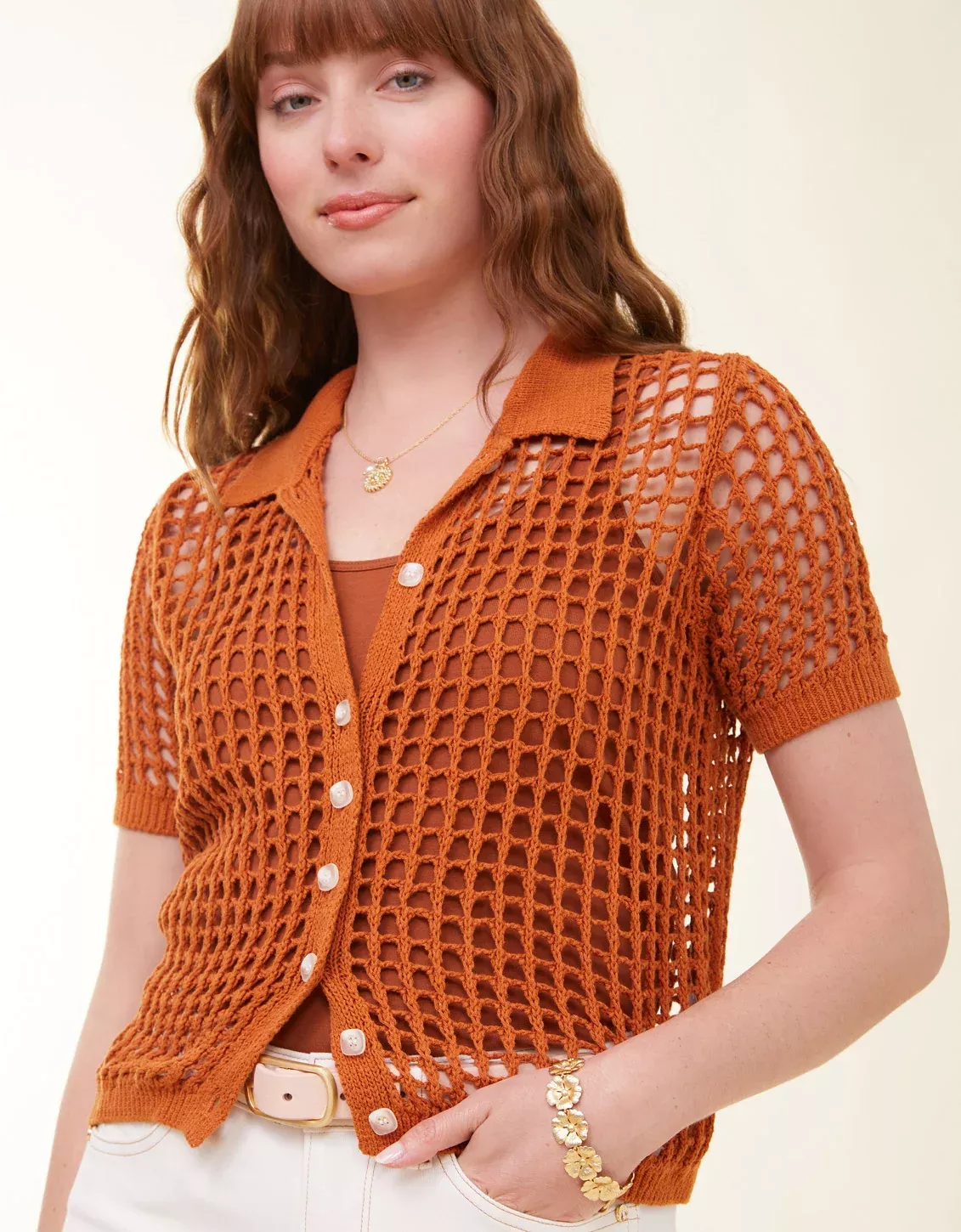Solene Crochet Polo Nutmeg