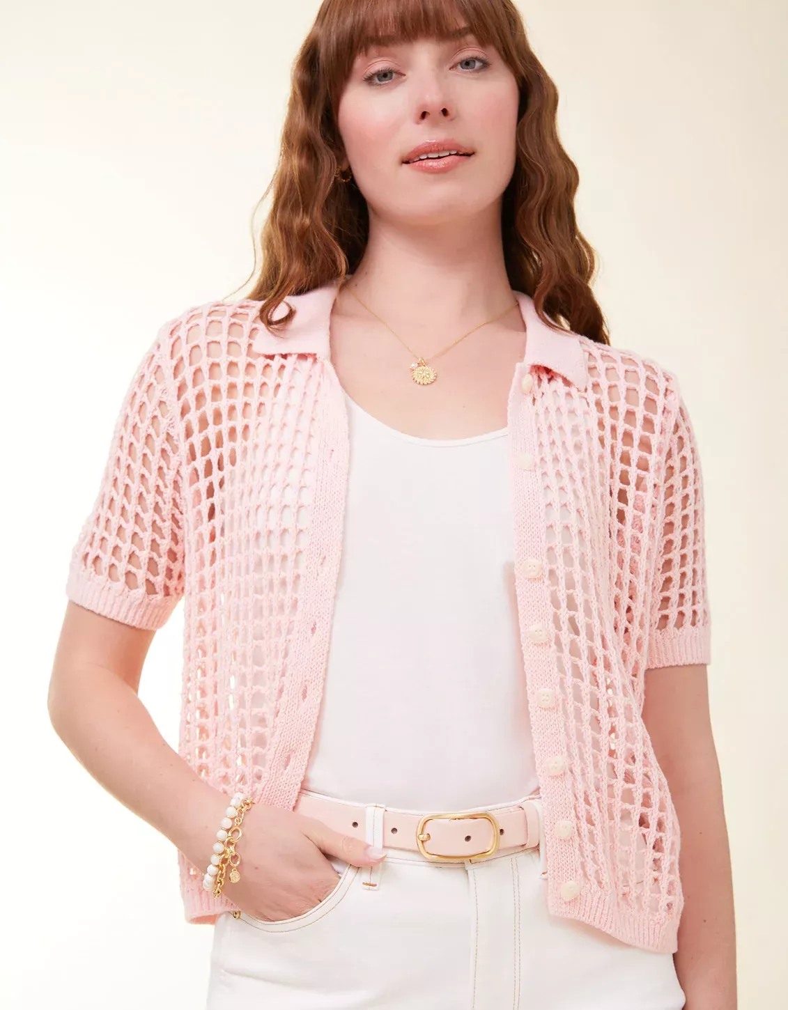 Solene Crochet Polo Strawberry Cream