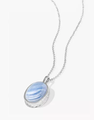 Spartina 449 Oval Blue Stone Silver Necklace