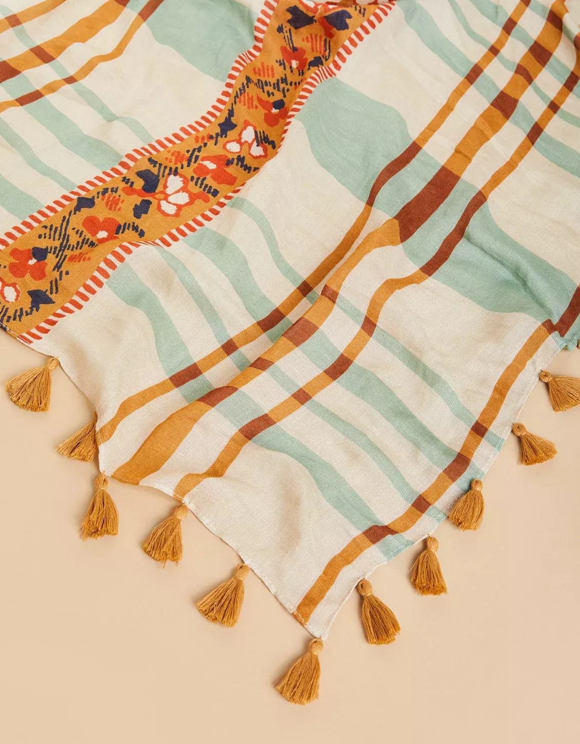 Square Scarf Kalalanta Plaid Cream