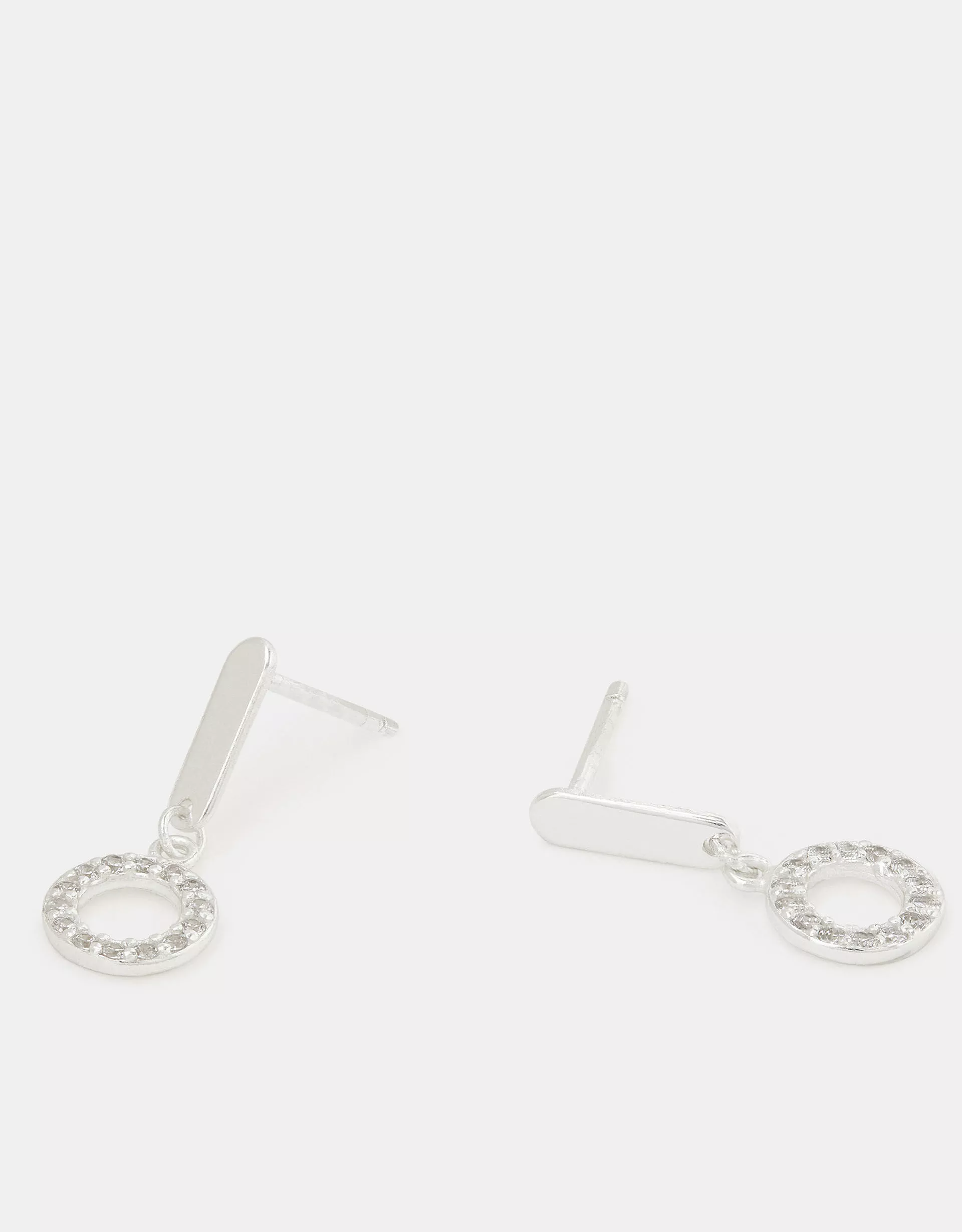 Sterling Silver Diamanté Circle Drop Earrings