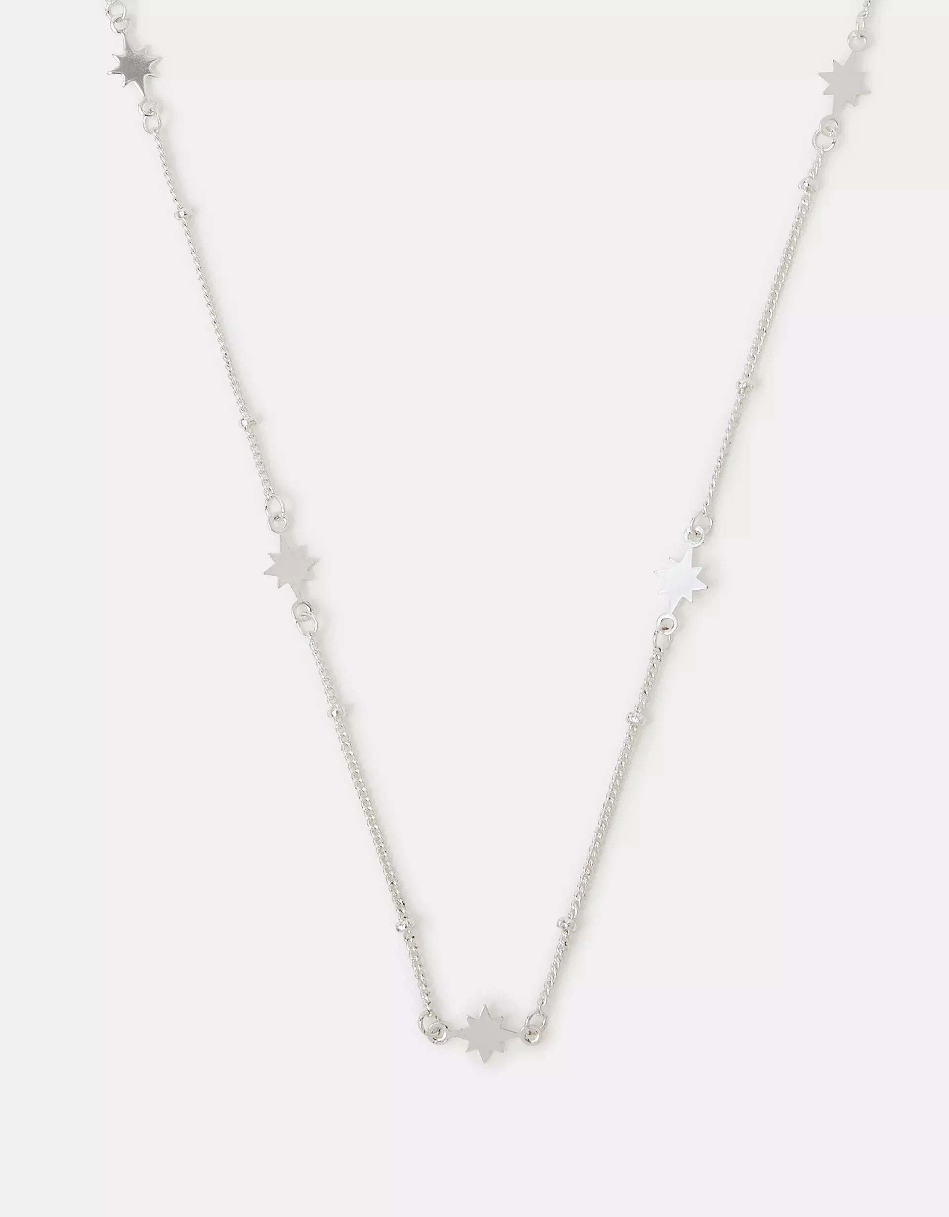 Sterling Silver-Plated Star Station Necklace