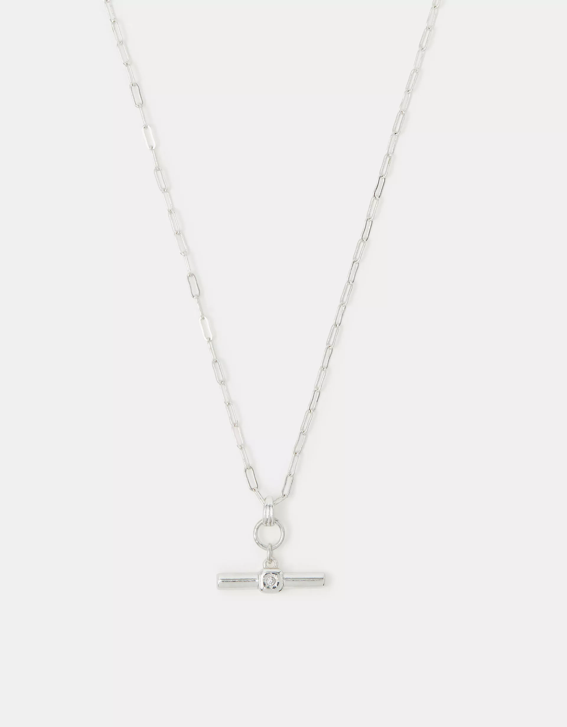 Sterling Silver-Plated T-Bar Pendant Necklace