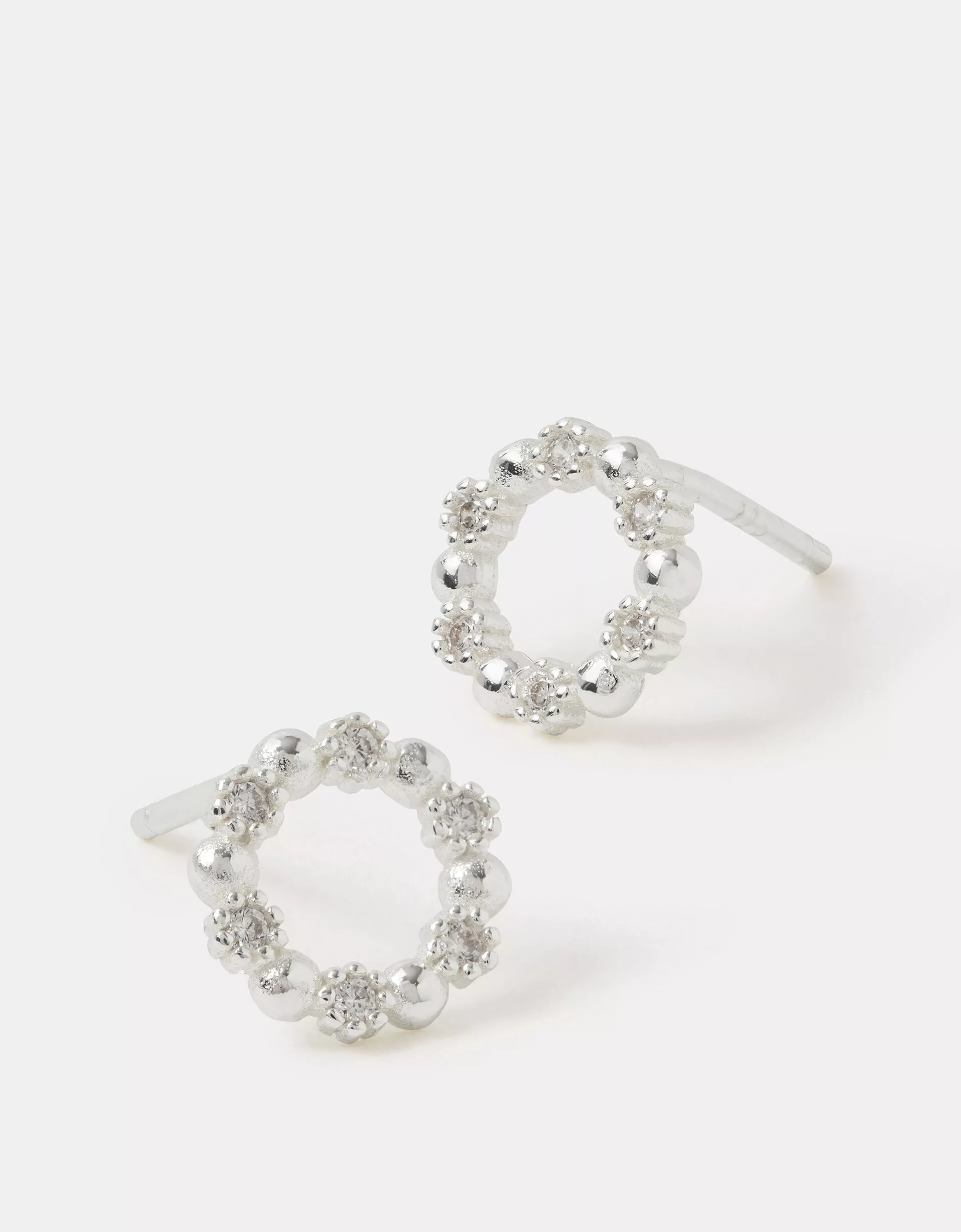 Sterling Silver Stone Circle Stud Earrings