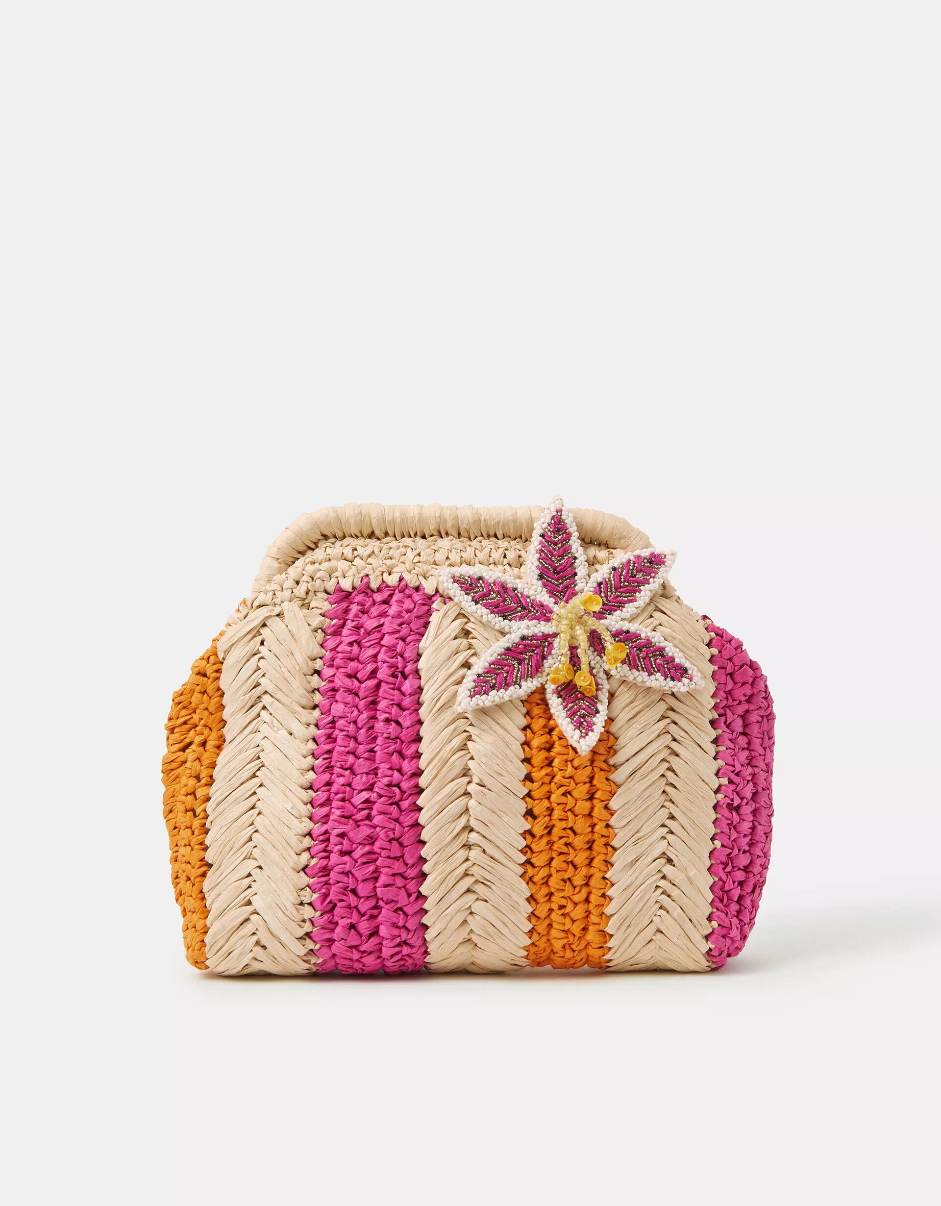 Stripe Raffia Clutch Bag