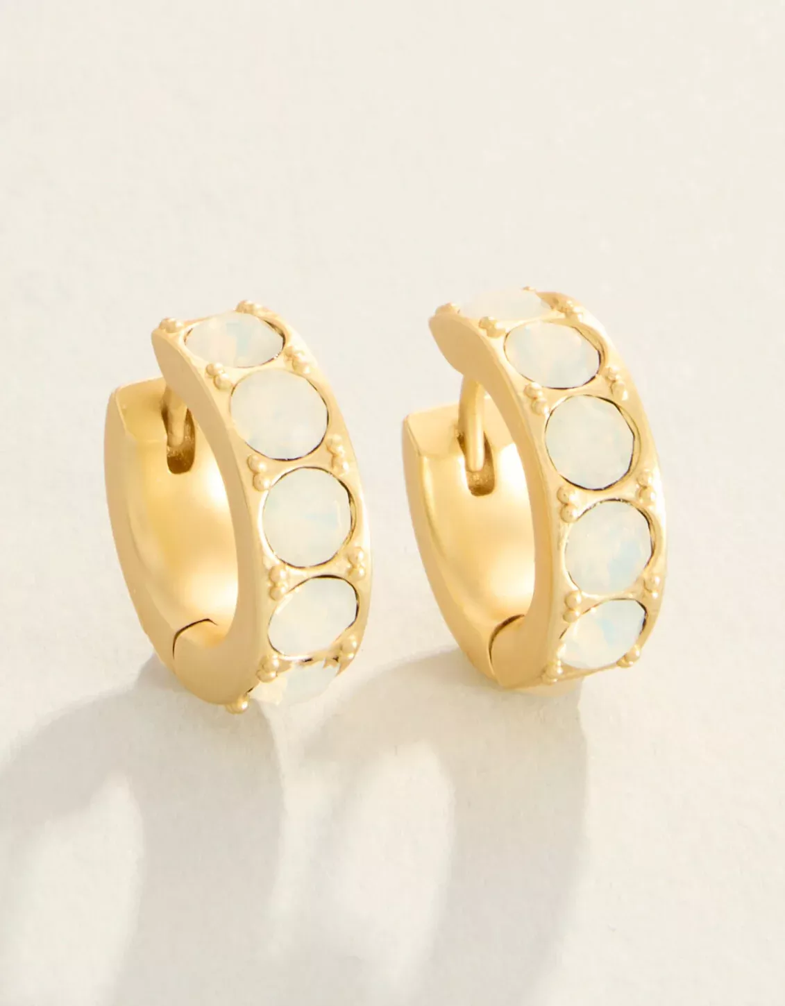 Summer Hoop Earrings 14mm White Opal