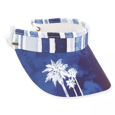 Sun N Sand Palm Trees and Stripes Navy Sun Visor