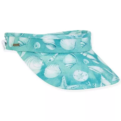 Sun N Sand Sea Shells Print Aqua Sun Visor