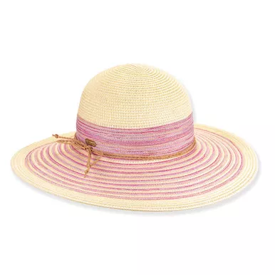 Sun N Sand Stripped Straw Large Brimmed Floppy Hat