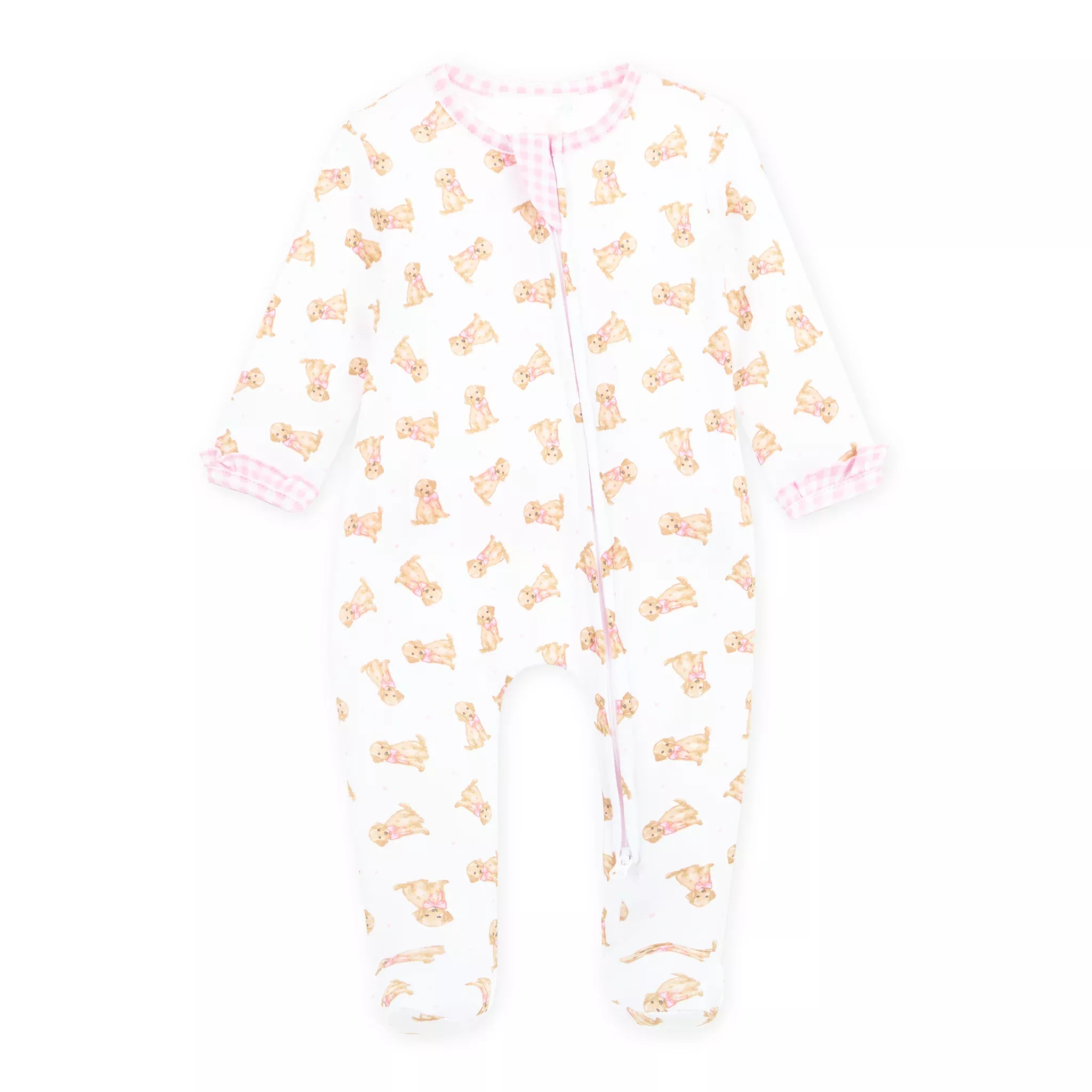 SWEET GOLDEN PINK RUFFLE ZIP FOOTIE