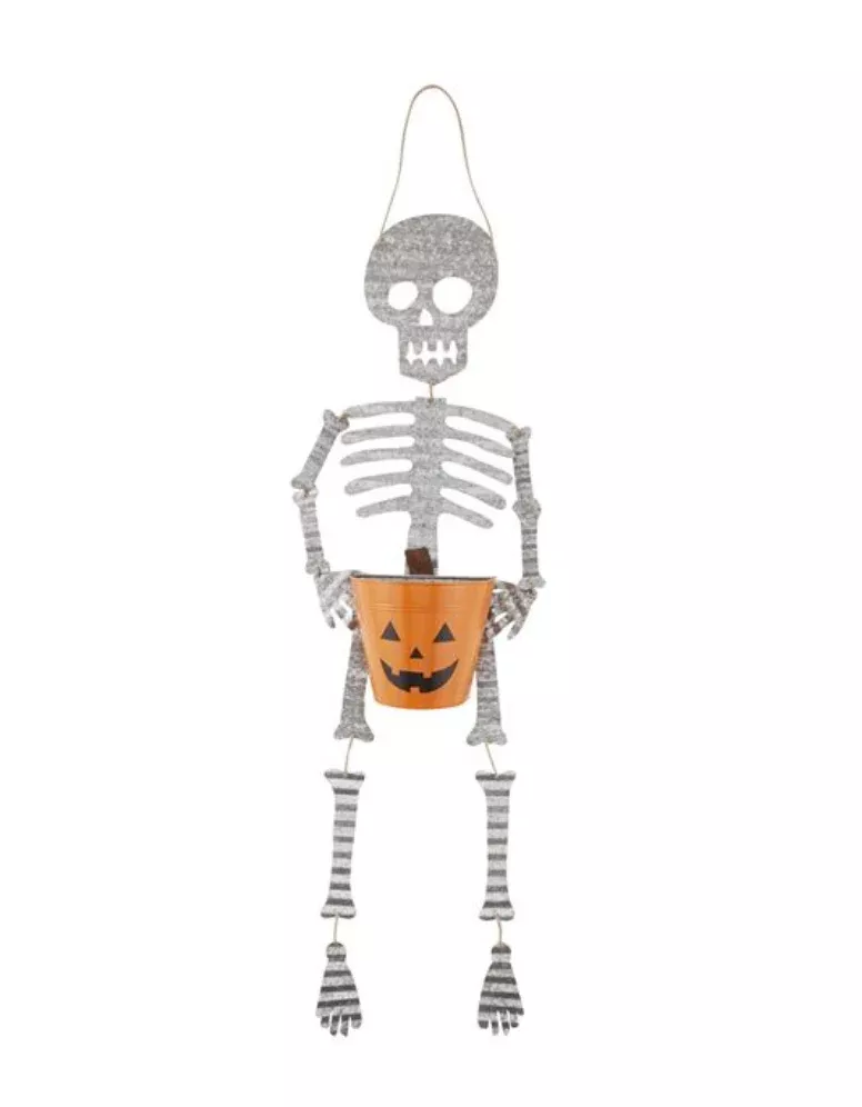 TIN SKELETON CANDY BASKET HANGER