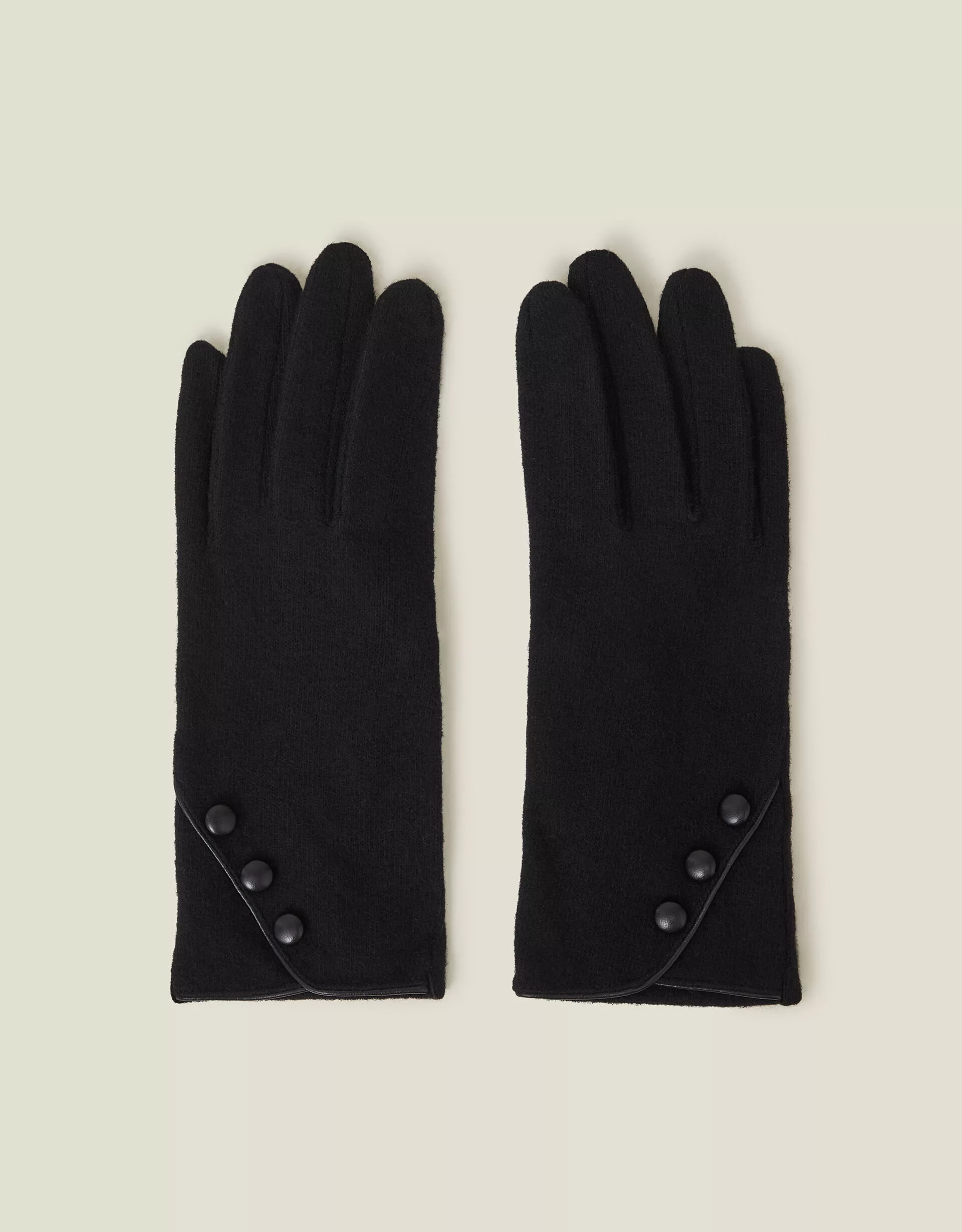 Touchscreen Button Gloves in Wool Blend Black